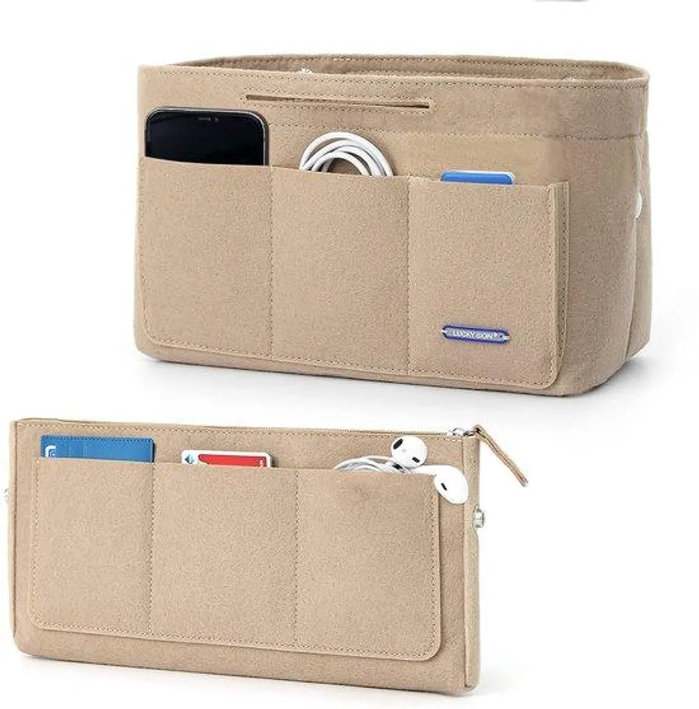 Porte-tasse multifonction en feutre avec pochettes de rangement beige
