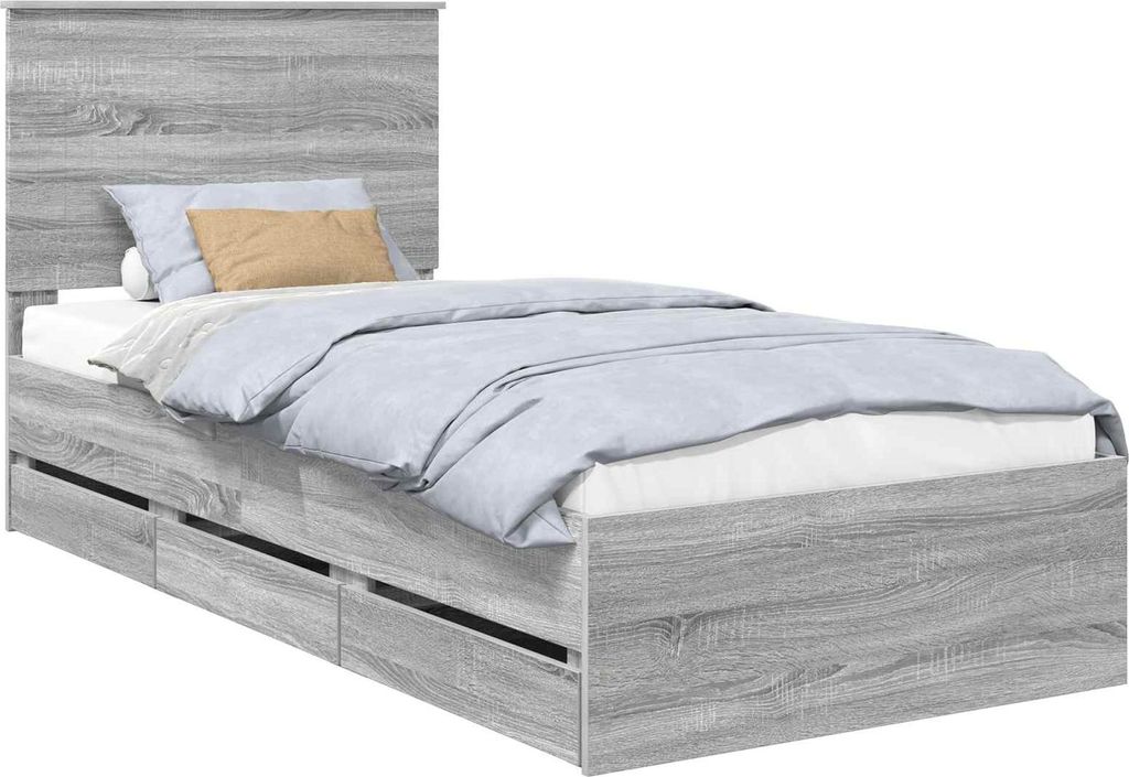 vidaXL Bettrahmen Graues Sonoma 90 x 190 cm Ingenieurs Holz