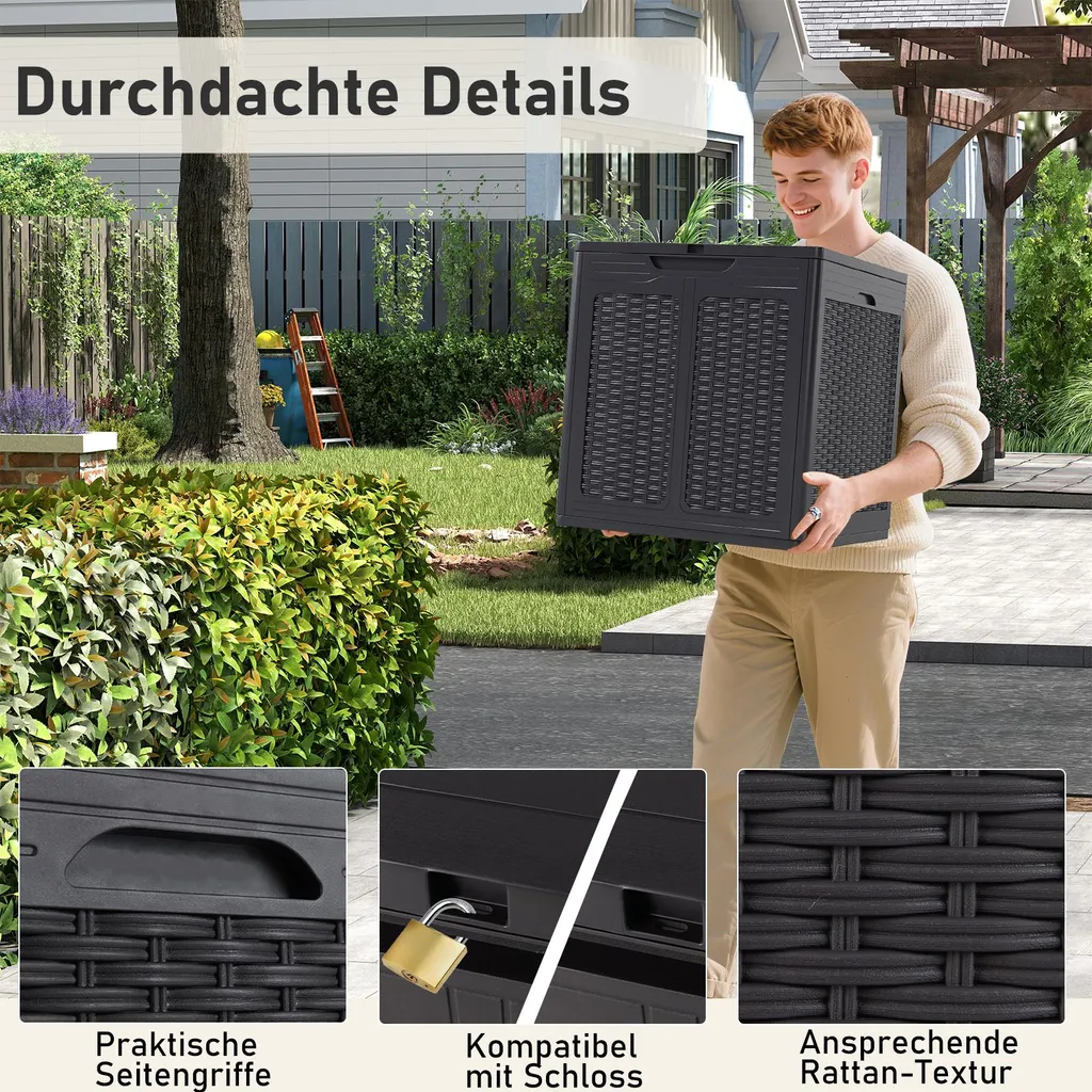 Baule Esterno 145L Impermeabile COSTWAY: Box Porta Cuscini Terrazza - 6