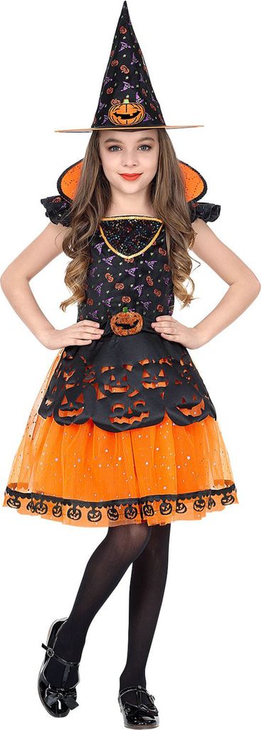 Kürbis-Hexe Kostüm für Mädchen Halloweenkostüm schwarz-orange