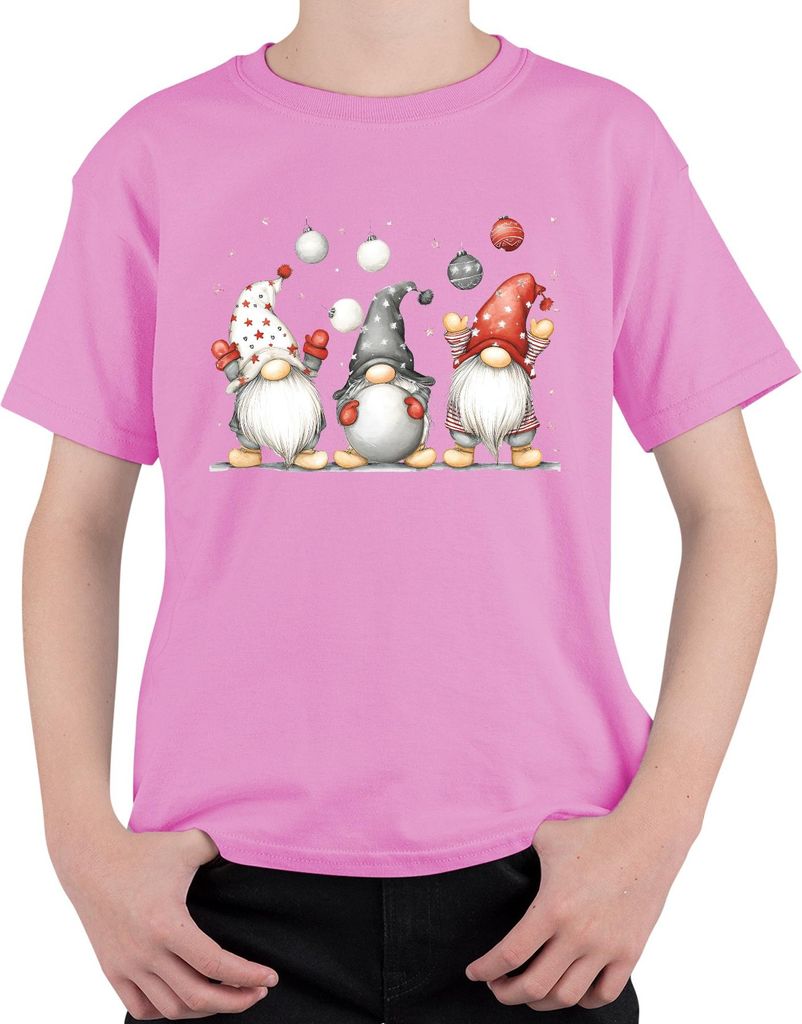 Drei Weihnachtswichtel niedlich Geschenk Zwerge Gnome Weihnachten Uni Kinder T-Shirt, Pink, 116
