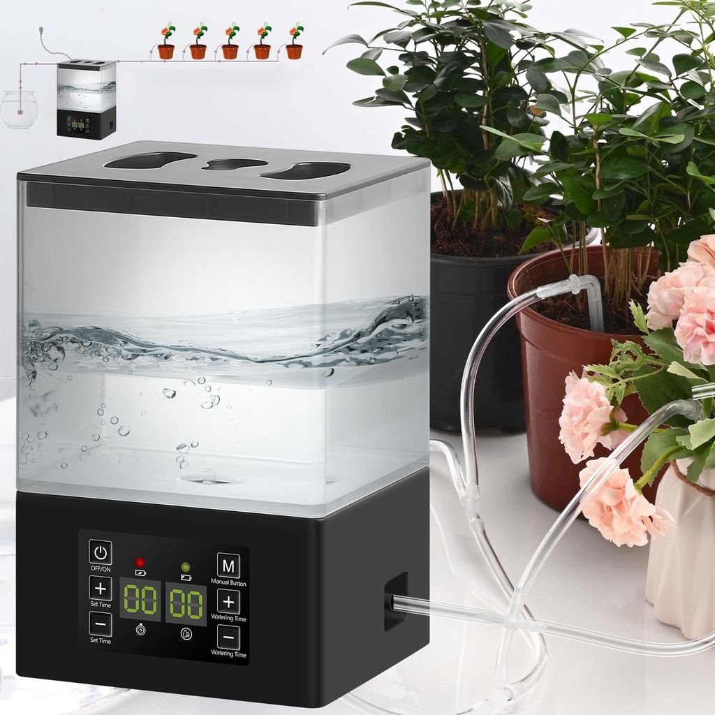 Automatische Bewässerungssystem Pflanzen Bewässerung mit 1,3L Wassertank und Programmierbarem Timer für Zimmerpflanzen , Topfpflanzen