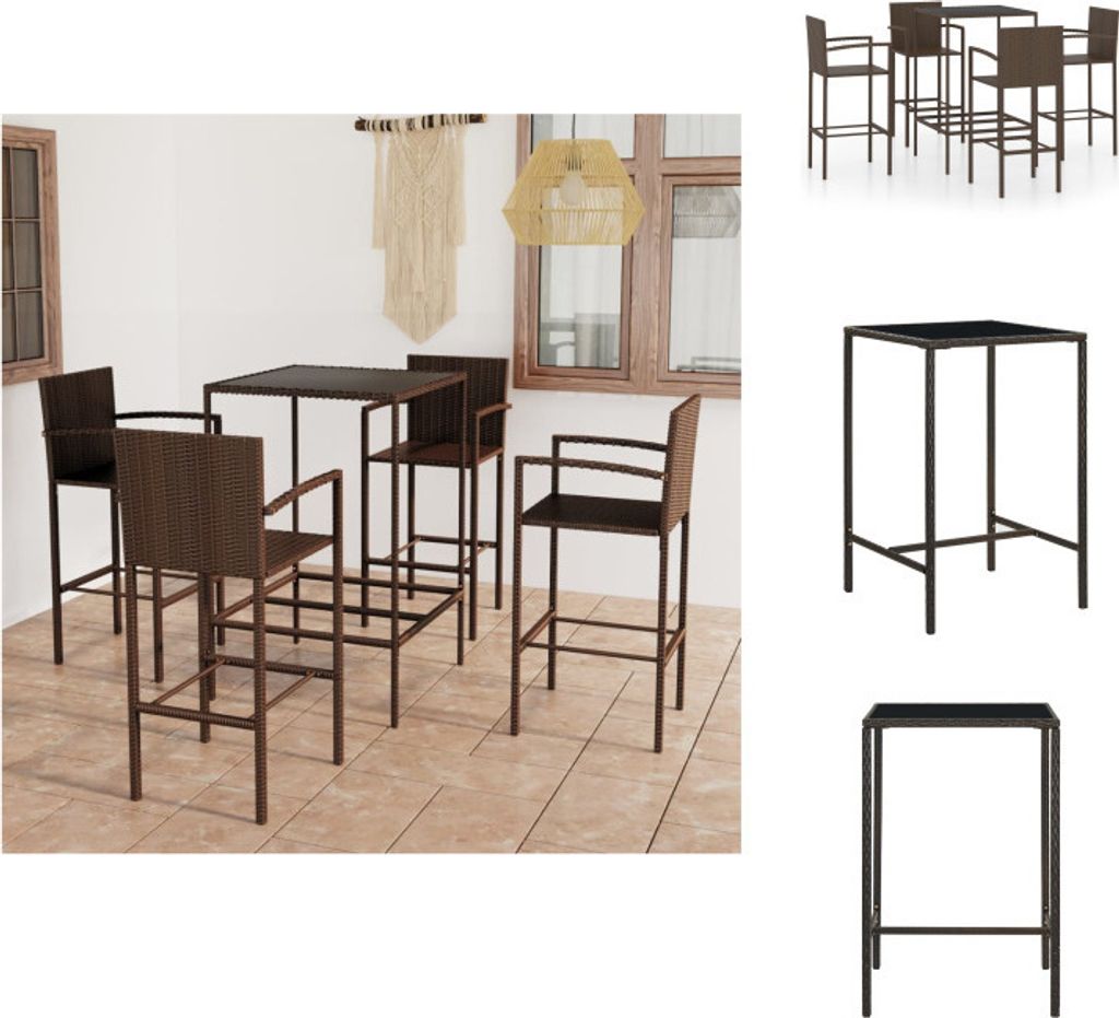 vidaXL 5-tlg. Gartenbar-Set Poly Rattan Braun - Gartenmöbel-Sets