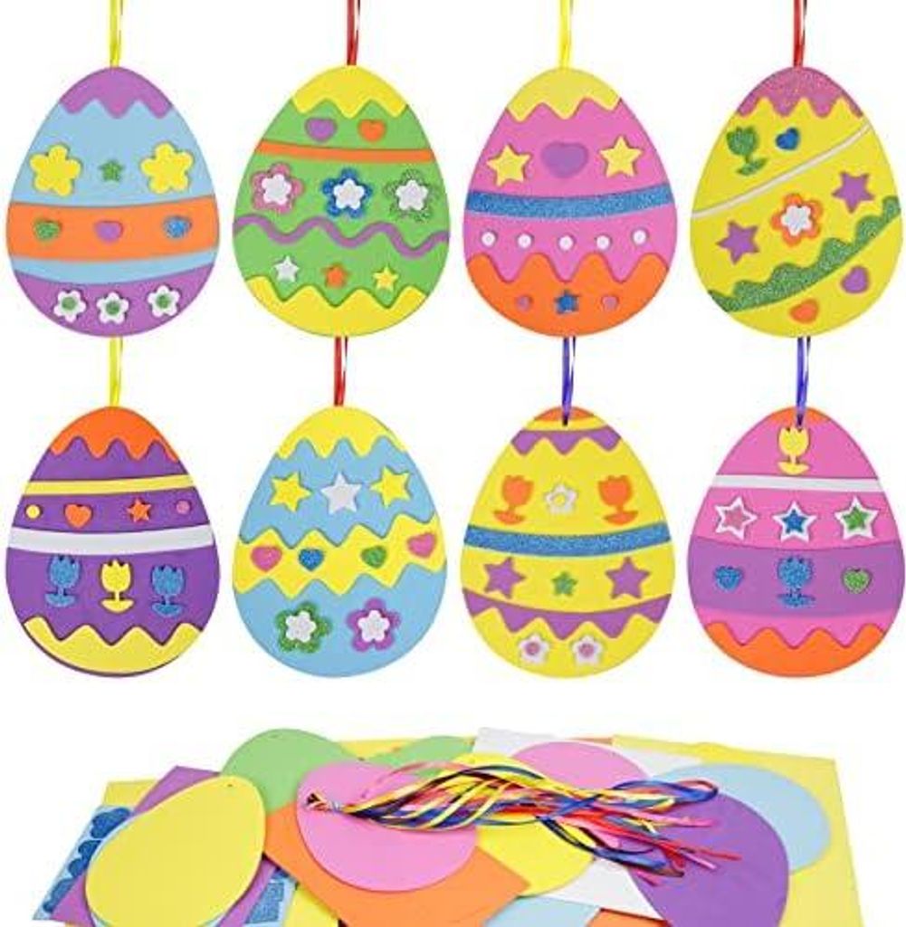 LAMEK 18 Ostereier Bastelset für Kinder Ostern Anhänger Deko Kreative Kunsthandwerk Bastelhandwerk Kreativset mit Mix & Match Moosgummi Teilen Os...