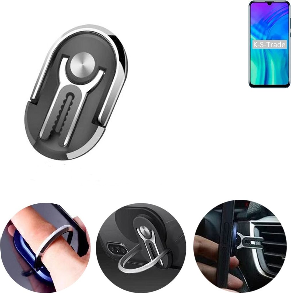 K-S-Trade 3in1 Smartphone-Ring Handy-Ring kompatibel mit Huawei Honor 20 Fingerhalterung Handyring Tischständer Lüftungsgitter-Halterung Tisch