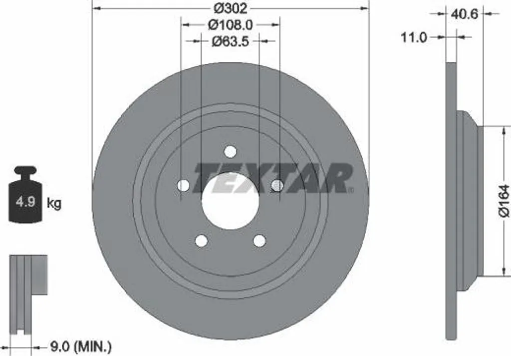 Disque de frein sécurité OE Textar 92292403 adapté Ford Kuga et Focus