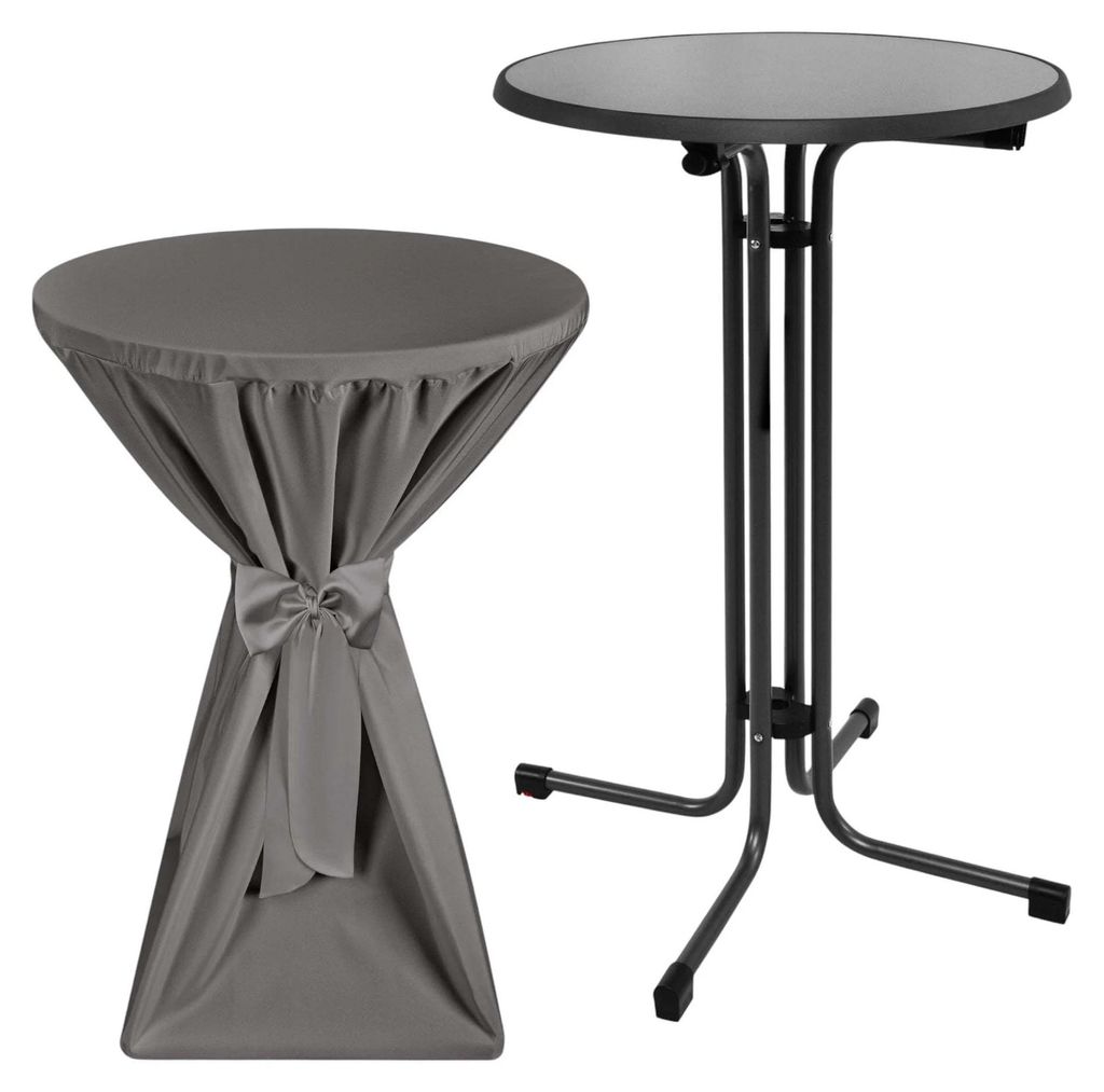 Beautissu Outdoor Stehtisch Sylt, klappbar, Ø80cm, Grau, mit Husse