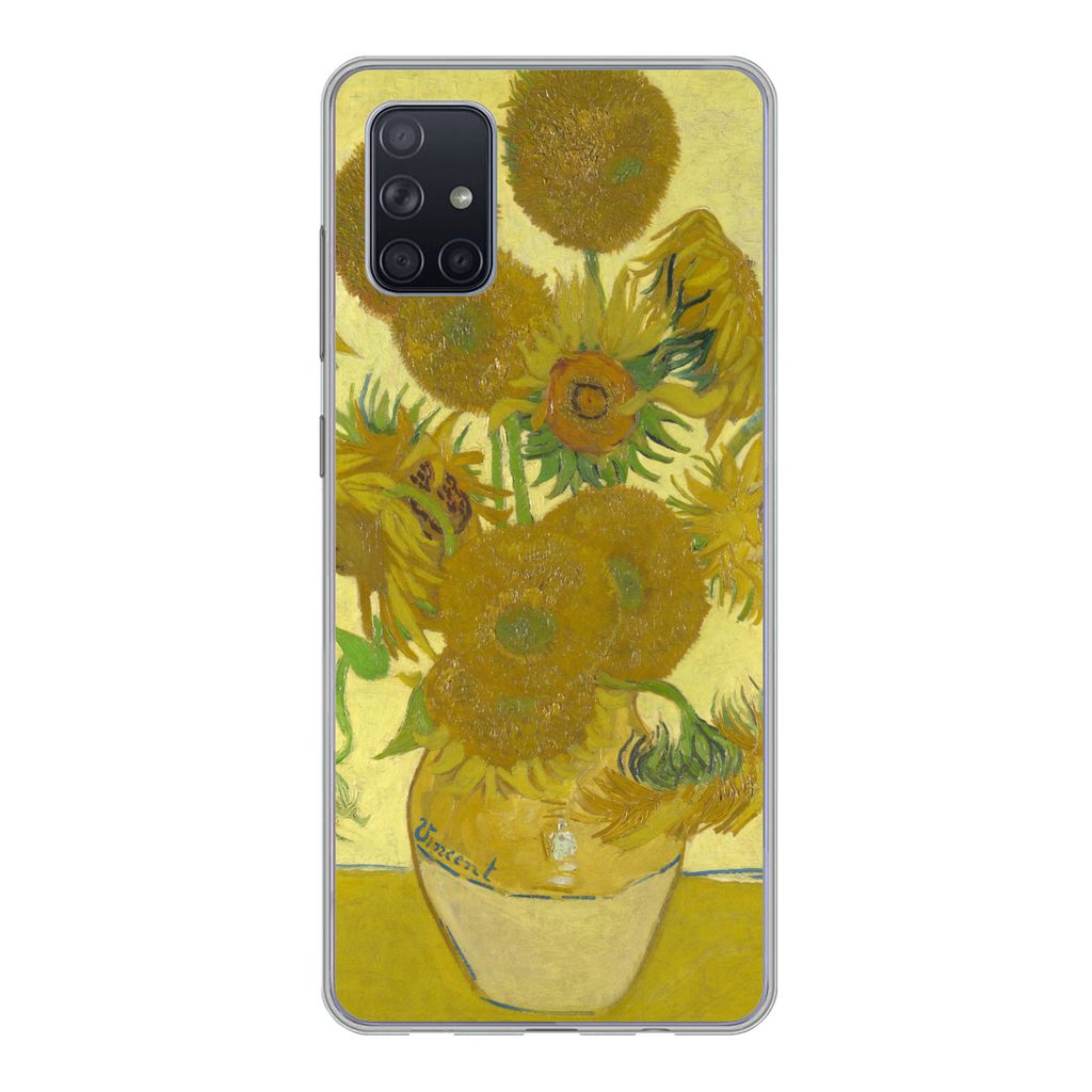 MuchoWow Handyhülle Schutzhülle Hülle für Samsung Galaxy A71 Sonnenblumen - Vincent van Gogh Silikon Softcase Handy Hülle - Kartenbesitzer