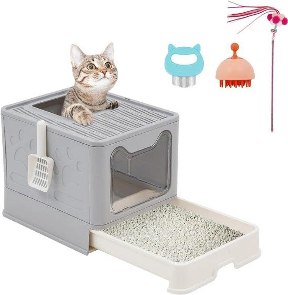 Panier pour chat avec couvercle en silicone, brosse et jouets inclus XL