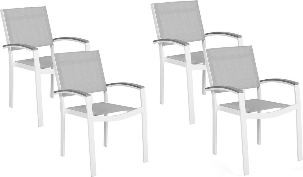 BELIANI Gartenstühle 4er Set Grau / Weiß Polyester Aluminium mit Armlehnen Terrasse Balkon Outdoor