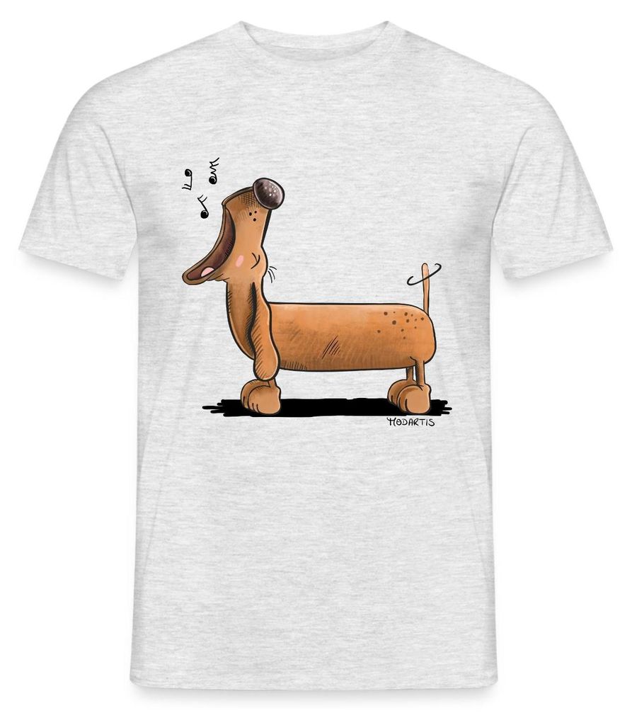 Spreadshirt Jaulender Dackel Comic Dachshund Männer T-Shirt, XXL, Grau meliert