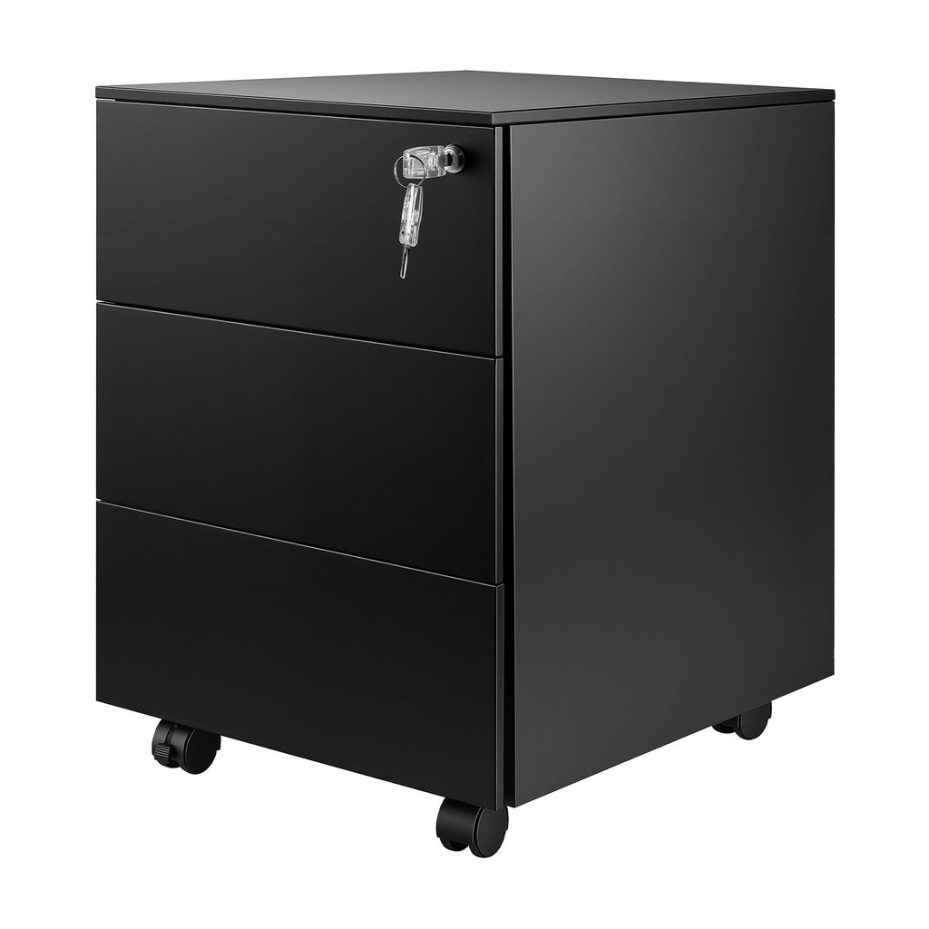 Cassettiera con rotelle xDays in metallo nero con serratura Immagine del prodotto 