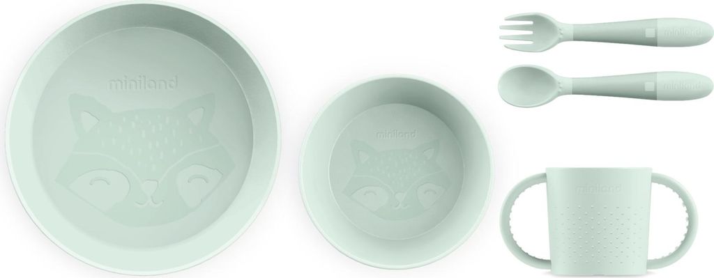 Miniland Dolce 5-teiliges Essset für Kinder, rund, mintgrün