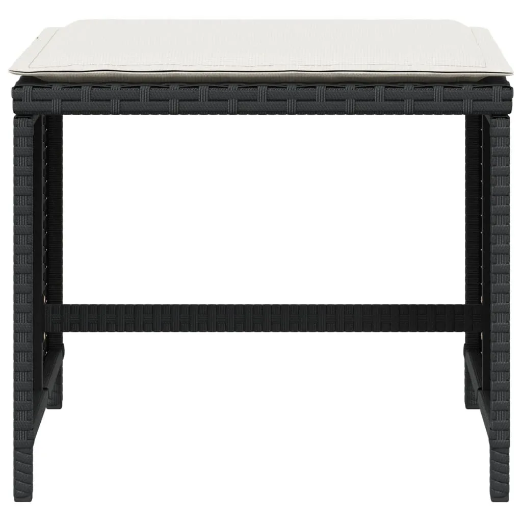 Set 4 Pouf da Giardino Poly Rattan Nero | Arredo Bar e Piscina con Cuscini - 5
