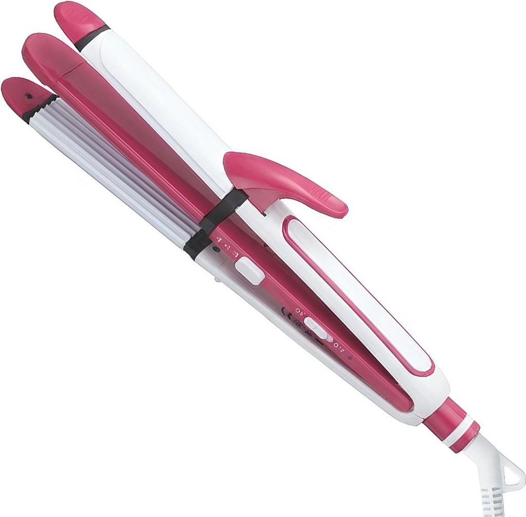 Avizar, Glätteisen 3-in-1 mit Lockenstab- und Frisierfunktion, Weiß / Rosa