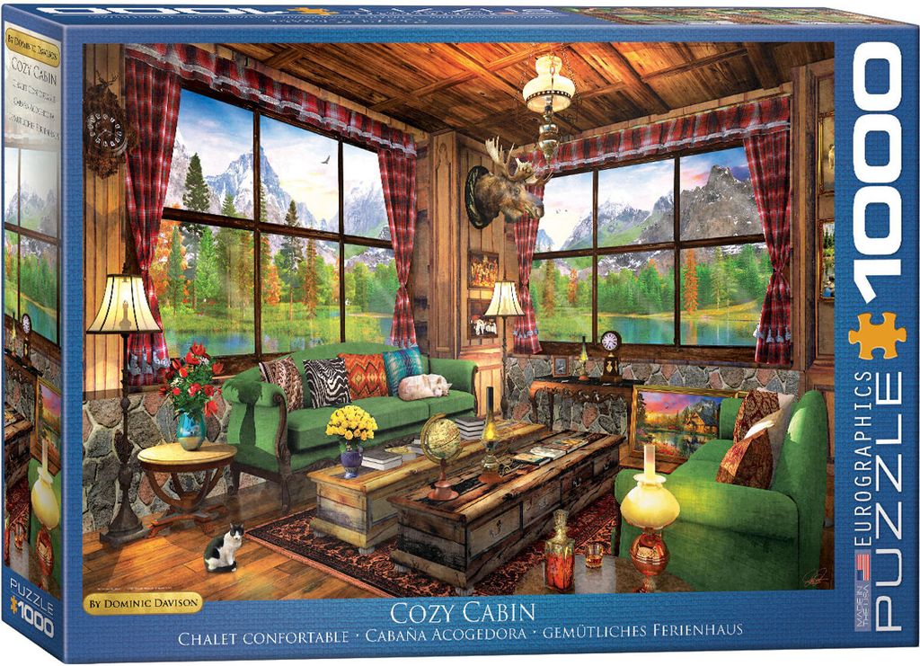 1000 Teile Puzzle - Puzzle - Gemütliches Ferienhaus am See von Dominic Davison + Puzzle Alu Rahmen für 1000er