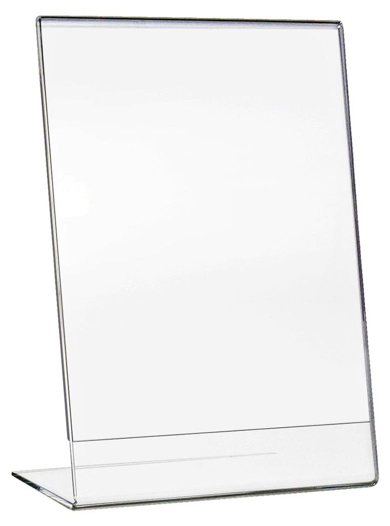 Tischaufsteller als L-Ständer in DIN A5 aus Acryl für Menükarten im Hochformat von HMF