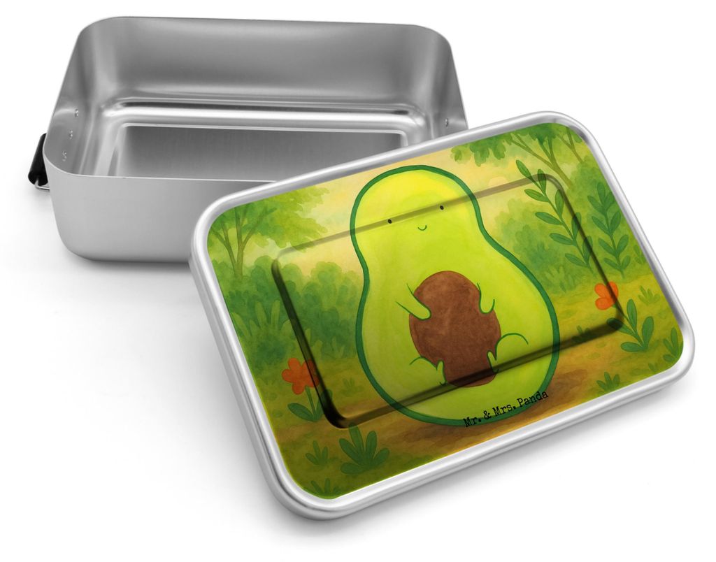 Mr. & Mrs. Panda Lunchbox Avocado Kern Design - Weiß - Geschenk, Lächeln, Lunchdose, glücklich, Spruch Leben, Pflanze, Metallbox, Snackbox, Vesp...