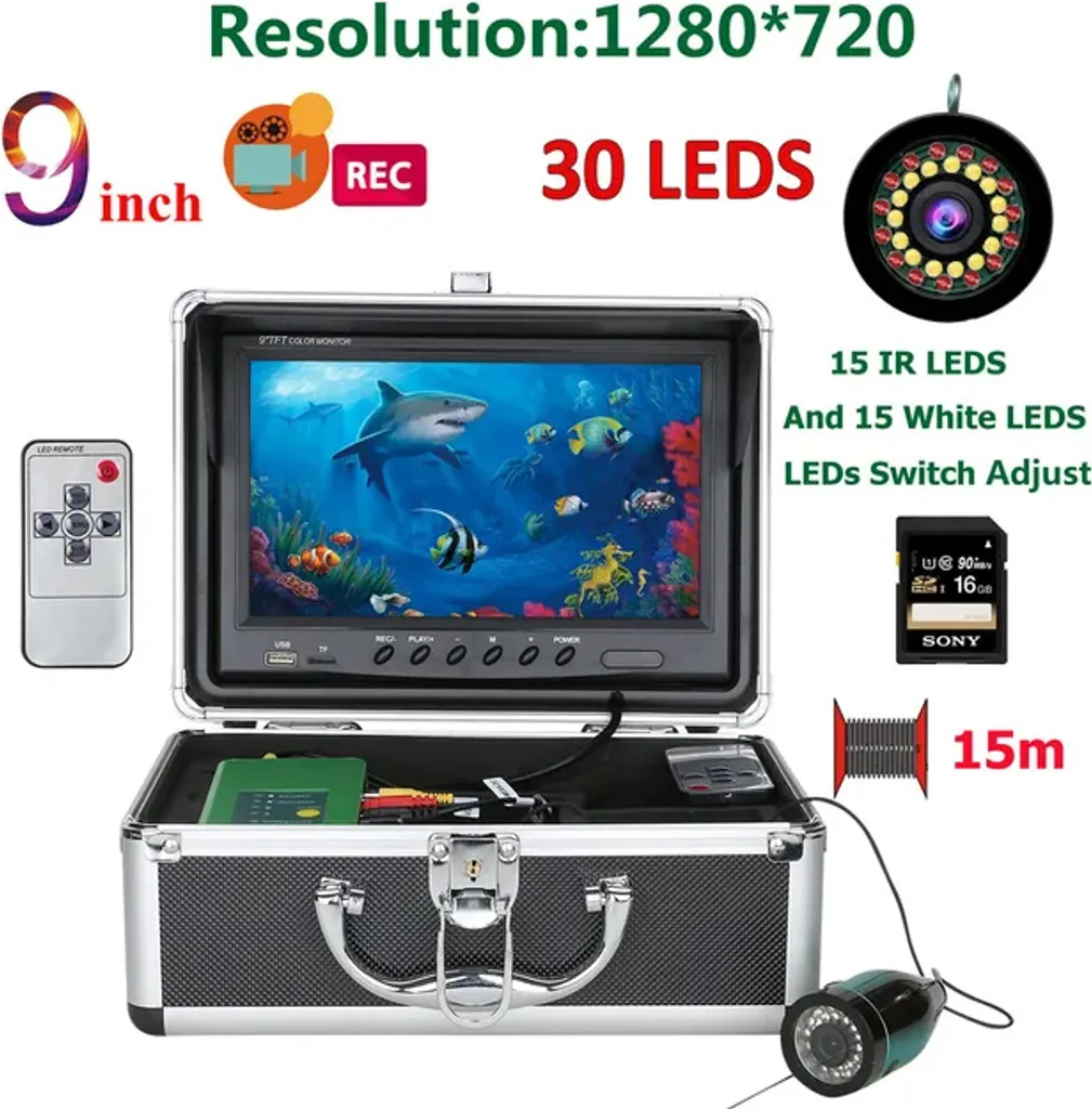 Caméra de pêche 15 LED Blanches + 15 Infrarouges avec DVR et Écran 9HD - 2