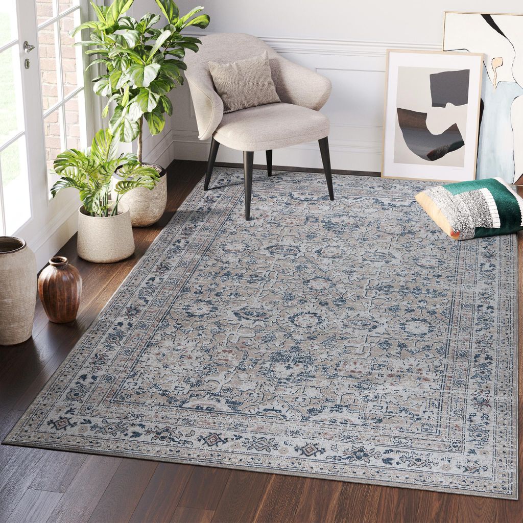 Tapiso Teppich RITZ Modern Beige Blau Wohnzimmer Schlafzimmer 120 x 170 cm