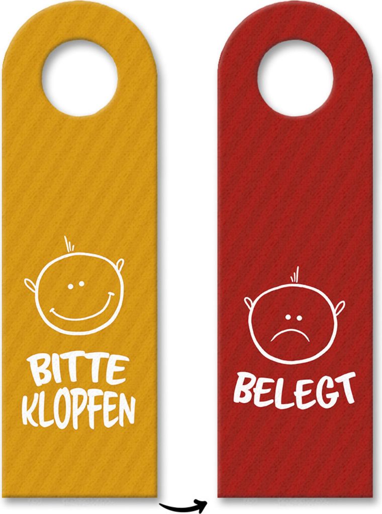 3x Bitte klopfen oder belegt Türhänger mit Gesichtern in Produktbild 