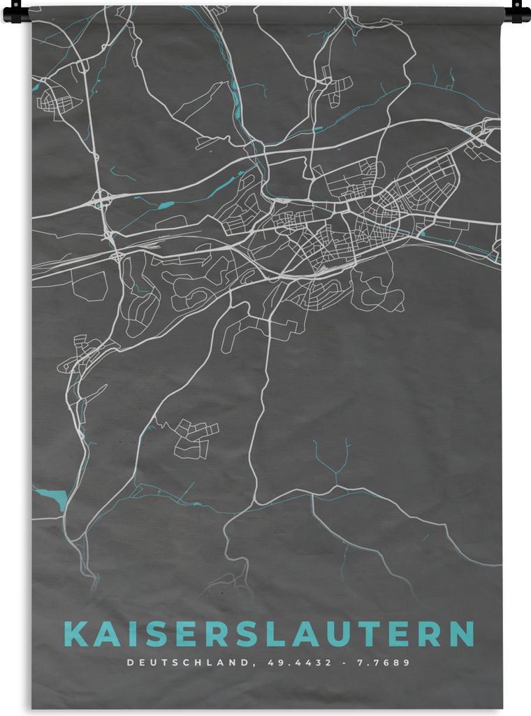 MuchoWow Wandteppich Wandbehang Karte - Kaiserslautern - Blau - Stadtplan - Deutschland 90x135 cm Tapisserie Dekoration Wandtuch - Baumwolle - Wa...