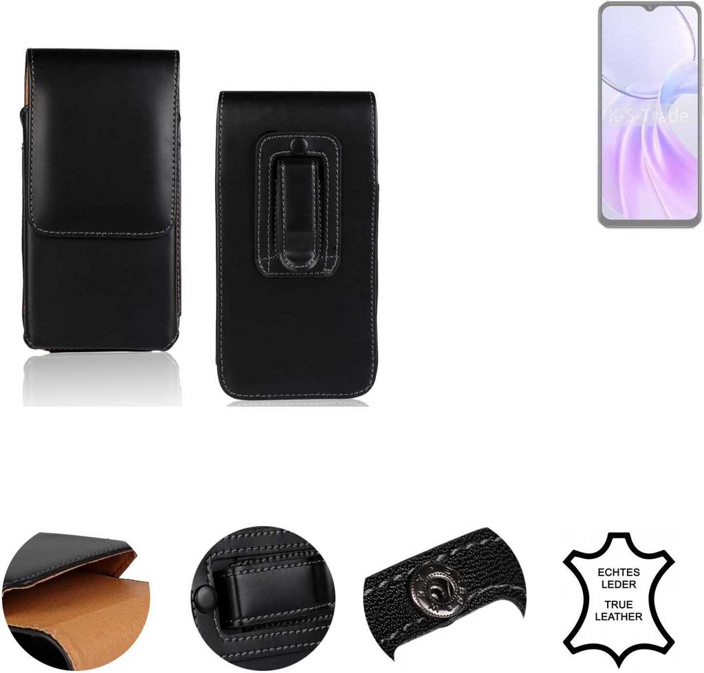 K-S-Trade Holster Gürteltasche Handy Hülle Schutzhülle kompatibel mit Vivo Y28s 5G Handyhülle Leder schwarz, 1x