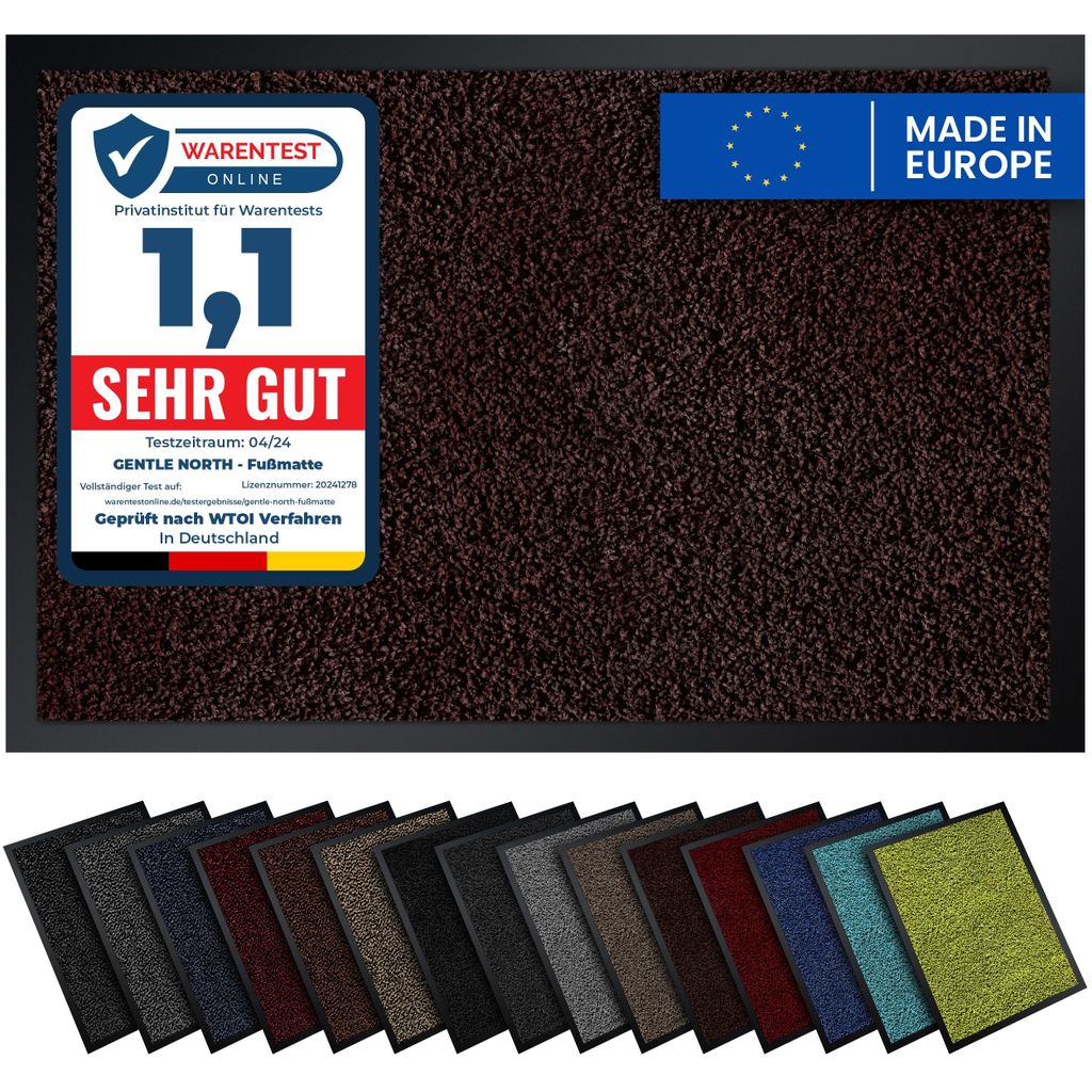 Gentle North Hochwertige Fußmatte braun 80x120 groß für Innen & Außen - Schmutzfangmatte rutschfest, waschbar & wetterfest