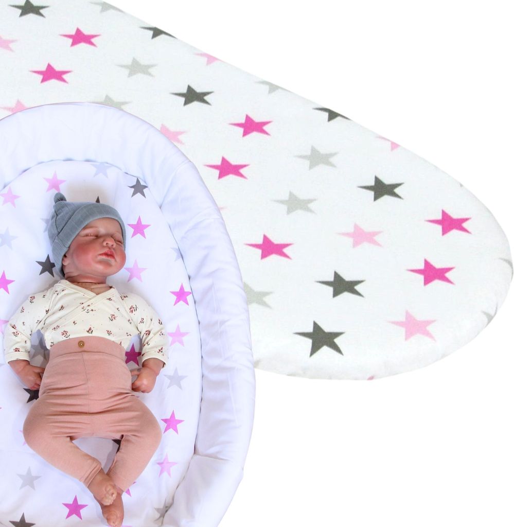 BABYLUX Spannbettlaken für Kinderwagen Spannbetttuch Bettlaken 93. Sterne Rosa