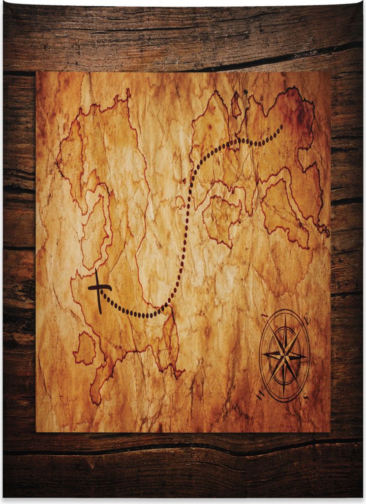 Abakuhaus Karte Wandteppich, Antike Karte Holzwand aus Weiches Mikrofaser Stoff Kein Verblassen Klare Farben Waschbar, 110 x 150 cm, Orange Braun