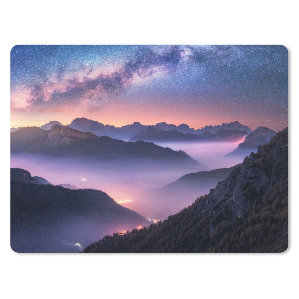 MuchoWow Mauspad Mousepad Berge - Sternenhimmel - Nebel 40x30 cm - Mousepads - Maus Mat - Pad - Mausunterlage - Anti Rutsch