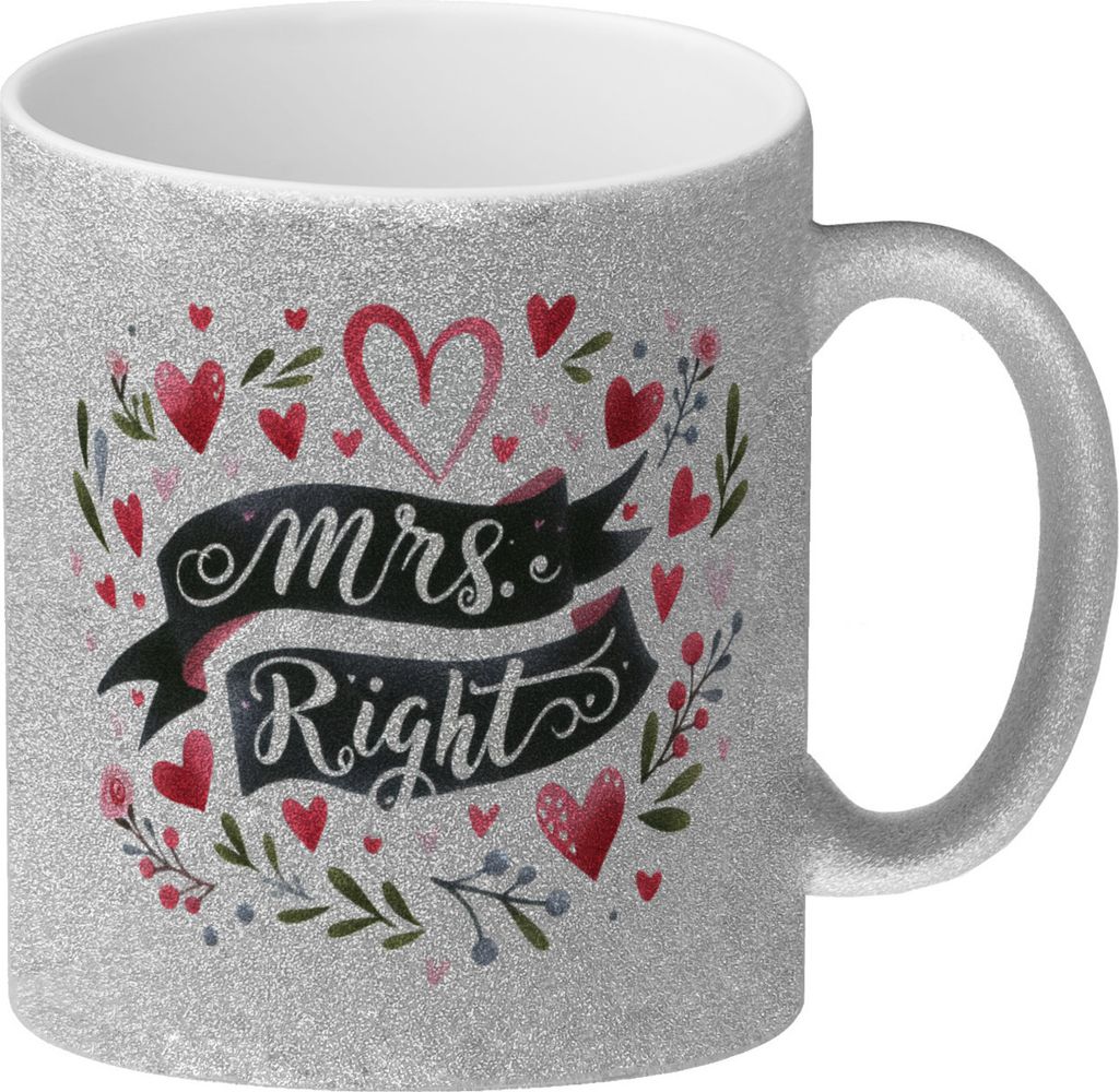 Mrs. Right Glitzer-Kaffeebecher