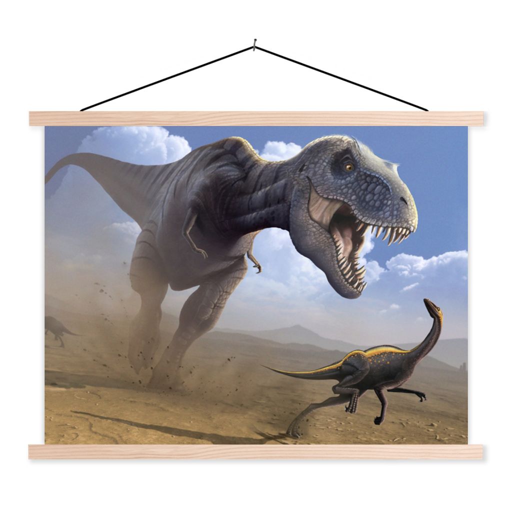 MuchoWow Textilposter Dino - Wildlife - Zeichnung - Kinder - Kinder - Kinder 120x90 cm mit holzfarbenen Rahmen - Magnetisch