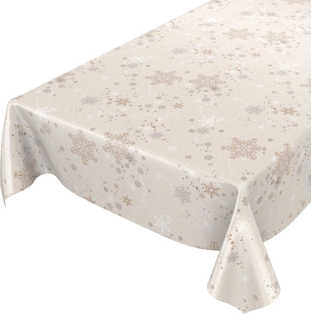 Tischdecke Wachstuch Weihnachten Beige Robust Wasserabweisend Breite 140 cm Länge 200 cm