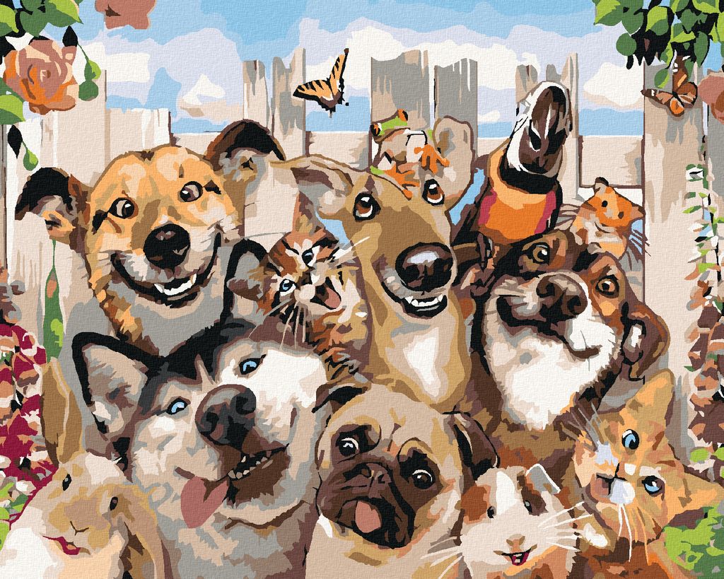 Zuty - Malen nach Zahlen - FRÖHLICHE TIERE, 40x50 cm, mit Keilrahmen (bereits gespannt)