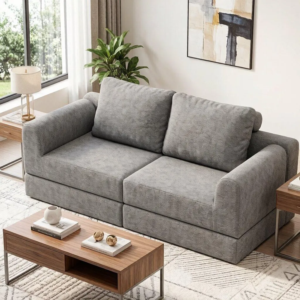 Canapé convertible avec mousse à mémoire de forme et dossier réglable gris - 15