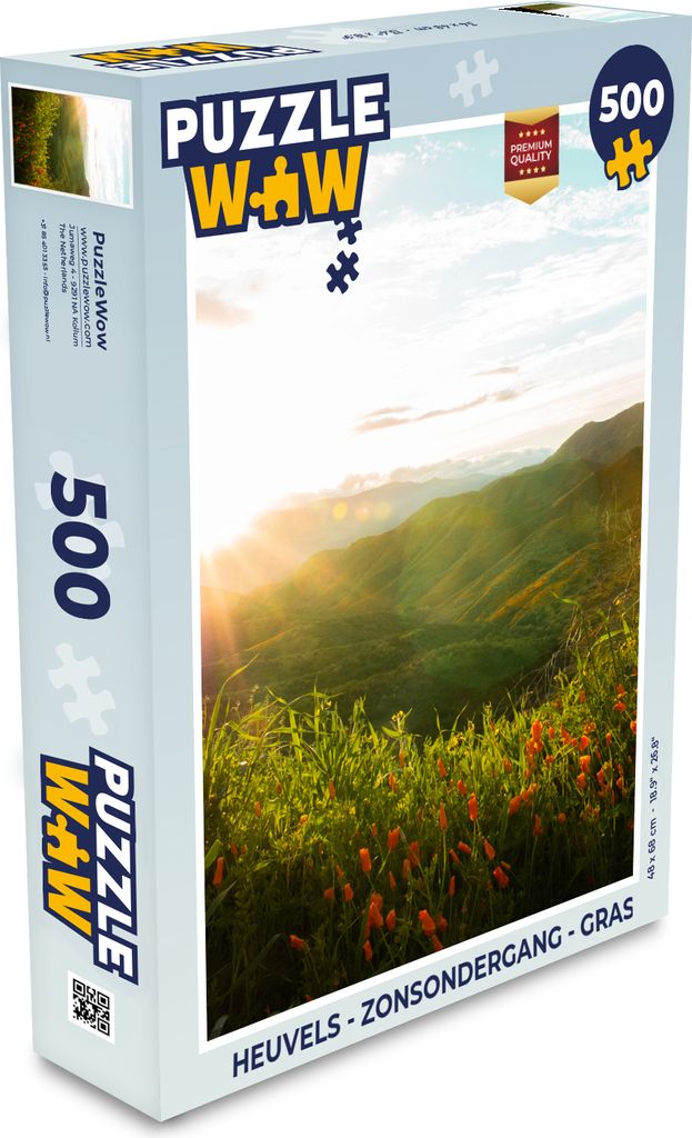 MuchoWow Puzzle 500 Teile Hügel - Sonnenuntergang - Gras - Grün - Denken - Spiel - Toy