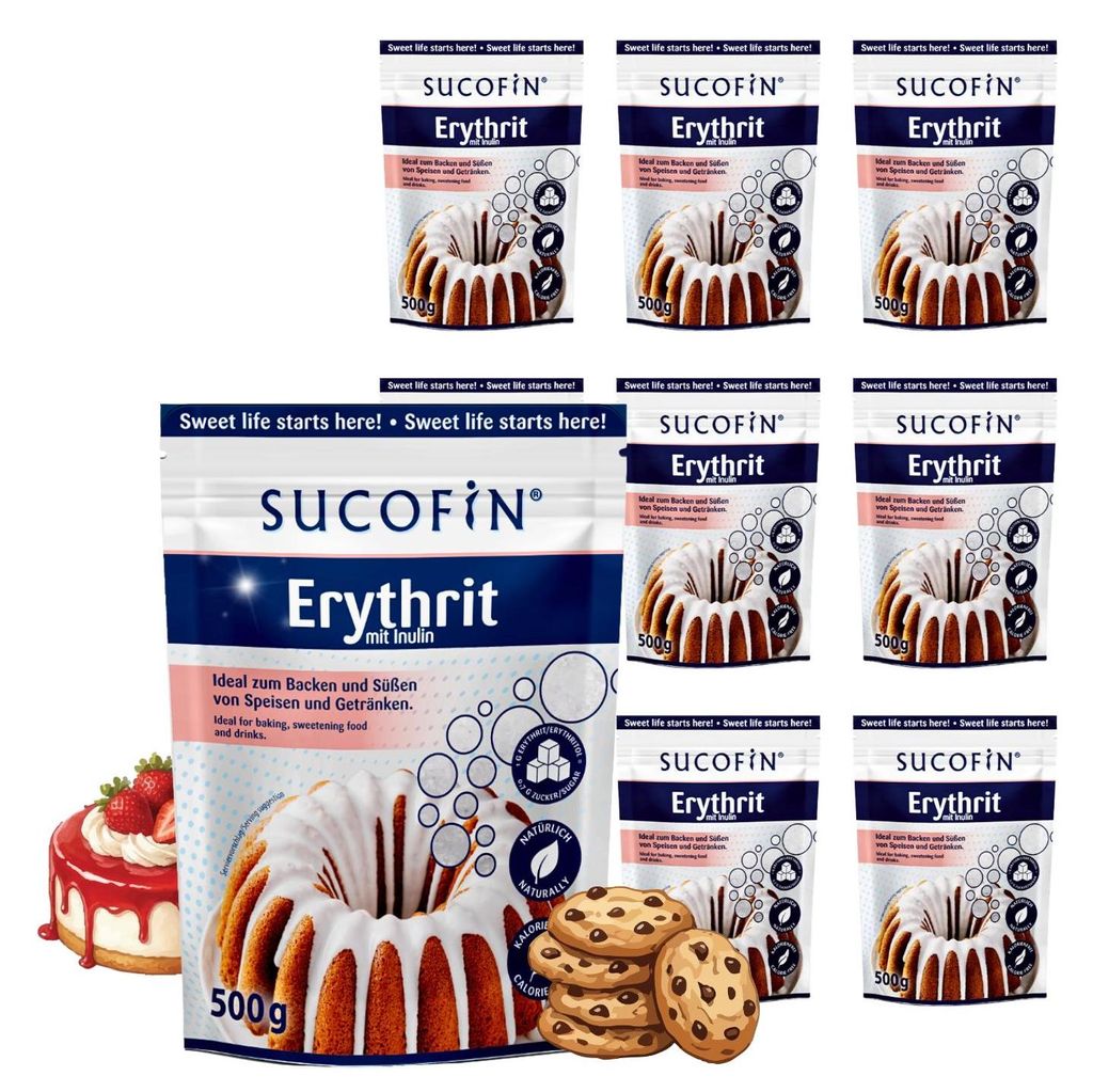 SUCOFIN Erythrit mit Inulin 10 x 500g kalorienfreie Zucker-Alternative, Backxucker Vorteilspack