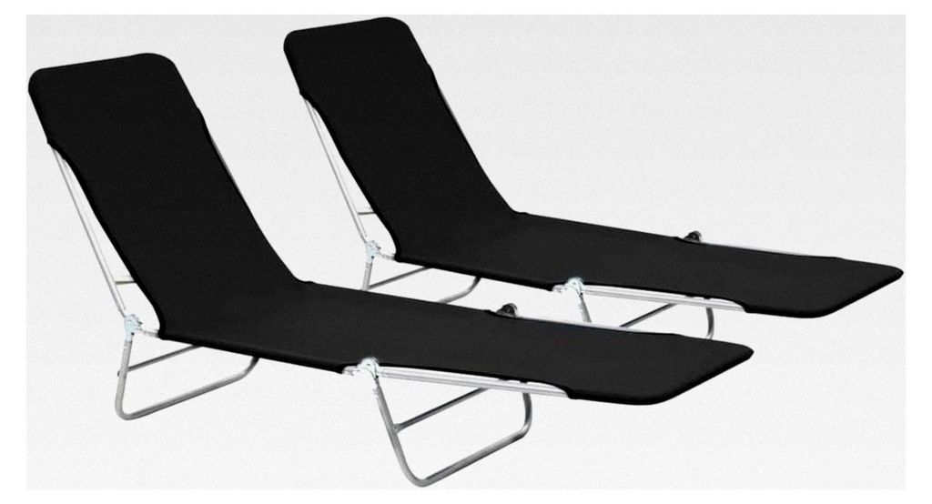 2 Stück Klappliegen mit verstellbarer Rückenlehne, Sonnenliege, Liegestuhl, Gartenmöbel, Relaxliege, Gartenliege, Stahl und Stoff, Schwarz, 56 x...