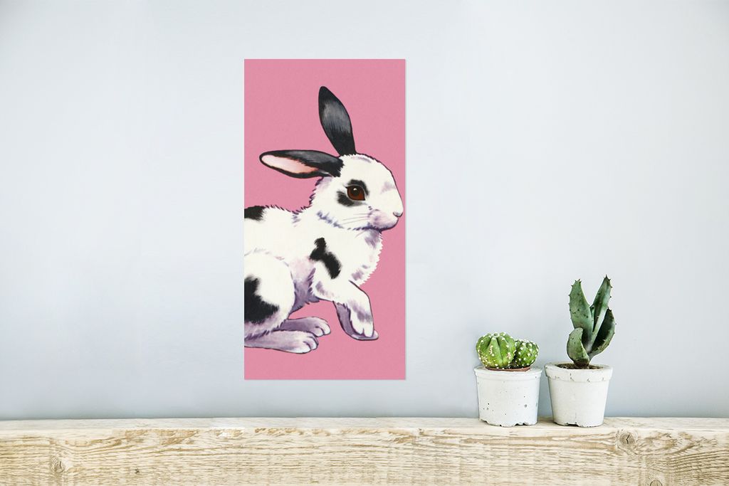 Poster - Kaninchen mit rosa Hintergrund - 20x40 cm