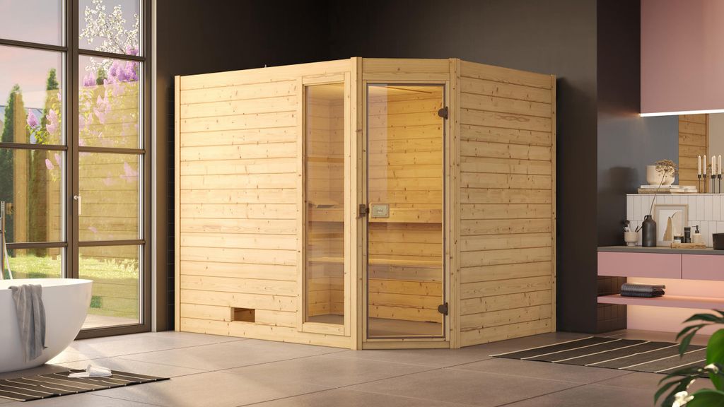 weka Massivholzsauna 38 mm VALIDA Eck 3 GTF x B x T x H x 239 x 189 x 204