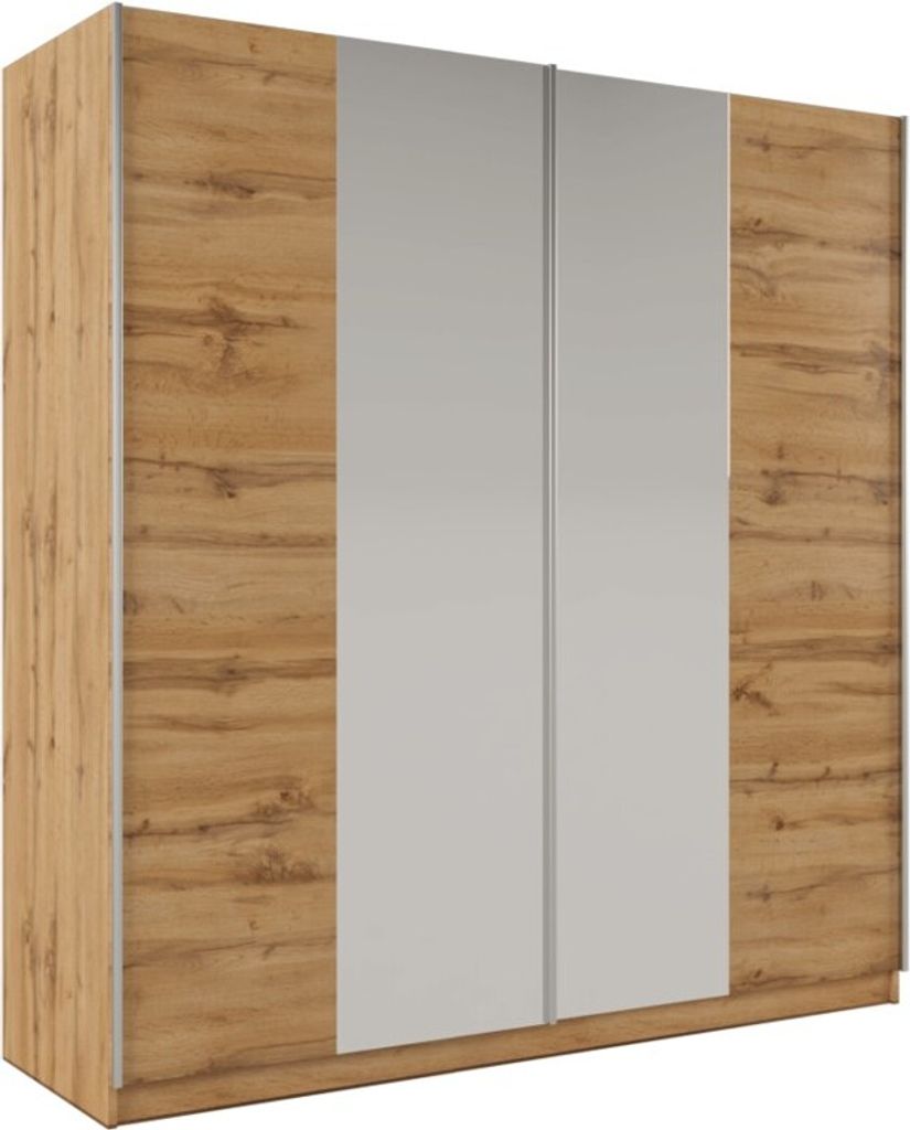 Furniture24 Kleiderschrank Praga 200 Schwebetürenschrank 4 Kleiderstangen Spiegel Schrank Schiebtür, 200 cm breit