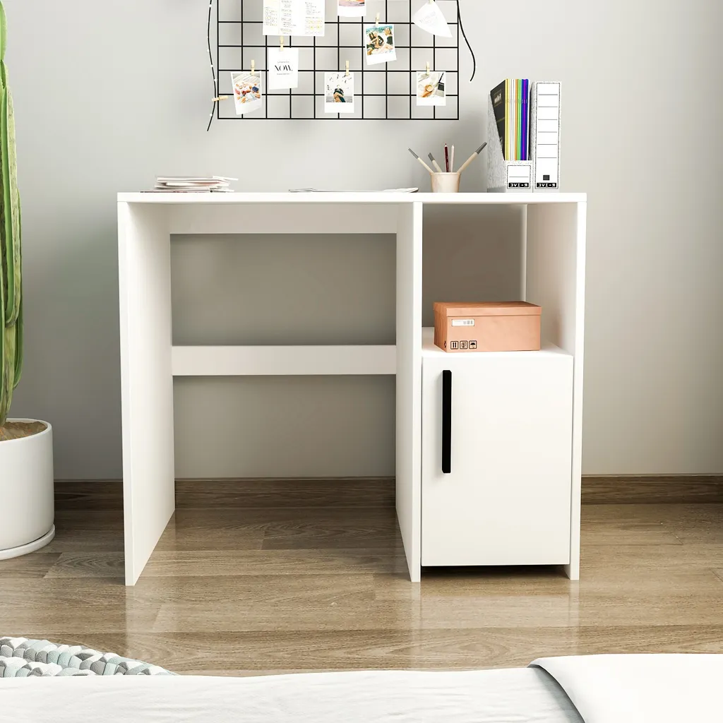Bureau Blanc Moderne Kuzey Skye Decor - Console de Travail 90 cm Compacte