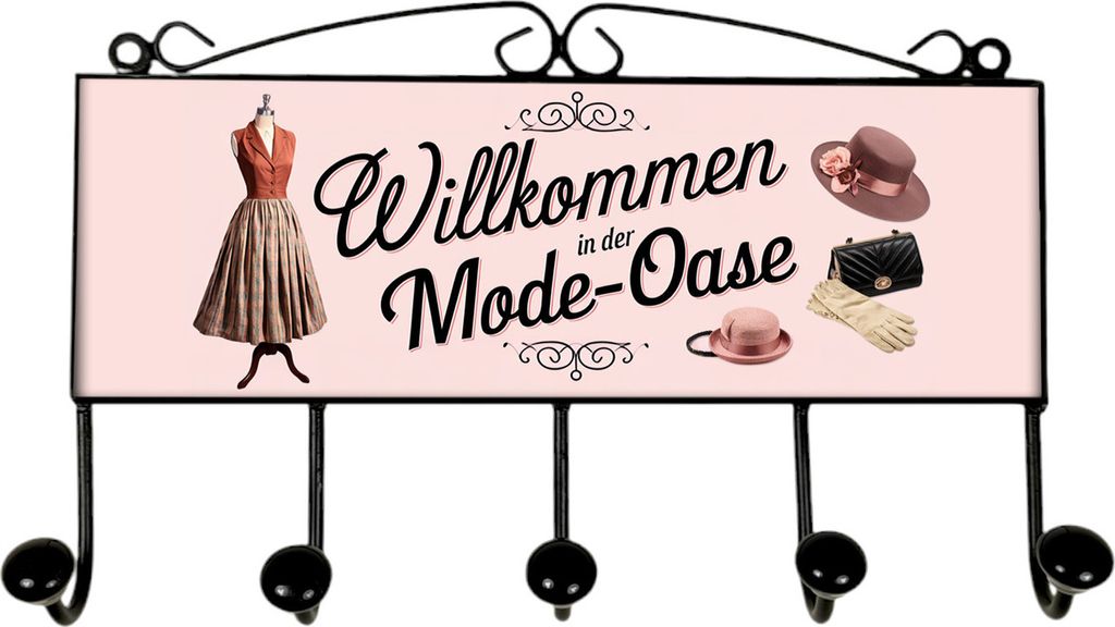 Willkommen in der Mode-Oase Kleiderhaken Leiste mit 5 Haken Vintage