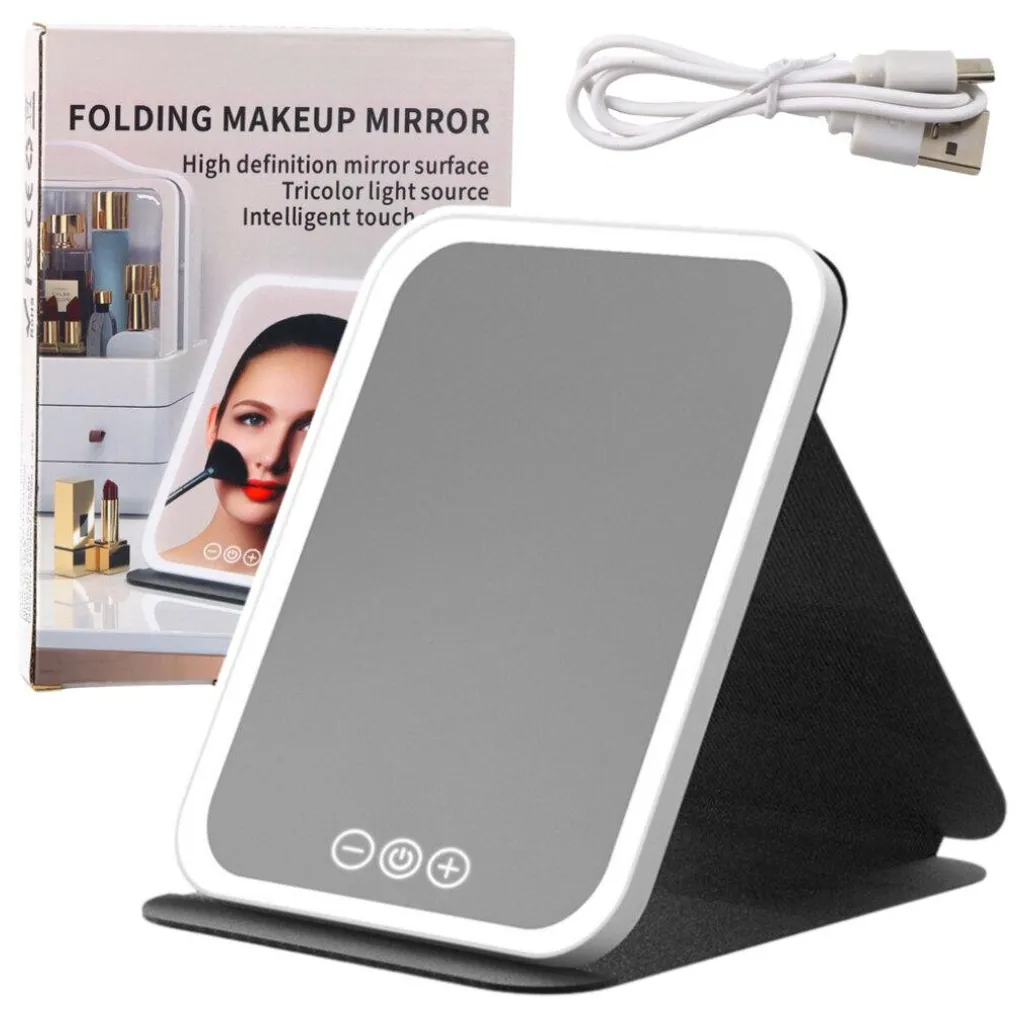 Miroir LED 18,5 cm avec 3 Modes d'Éclairage et Support Pliable Pratique