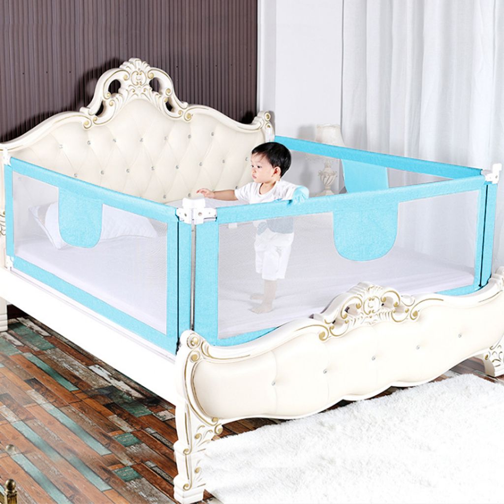 180cm Baby Bettgitter Einziehbare Babybettgitter Kinder Bettgitter Bettschutzgitter Höhenverstellbar Rausfallschutz für Bett Blau