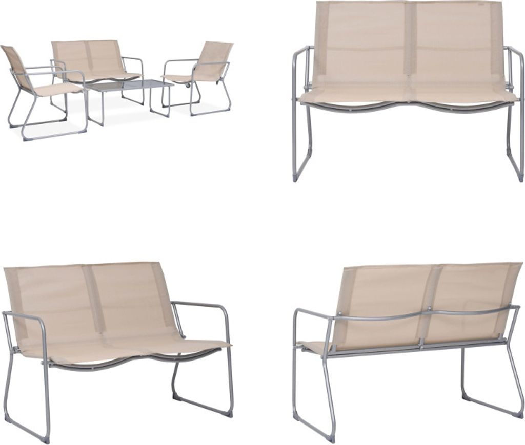 vidaXL 4 tlg. Garten Lounge Set Stoff und Stahl Creme - Gartenset - Gartensets - Gartenbank - Gartenbänke
