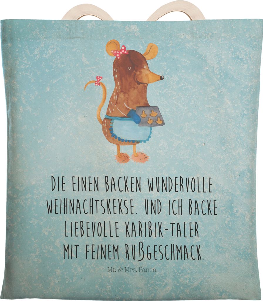 Mr. & Mrs. Panda Tote Bag Maus Kekse - Eisblau - Geschenk, Backen, Tasche, Beutel, taschen shopper, Winter, Weihnachten, Plätzchen, Einkaufstasche...