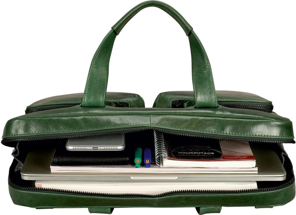 Leonhard Heyden Porto Serviette en Cuir Vert Bouteille 1 Compartiment