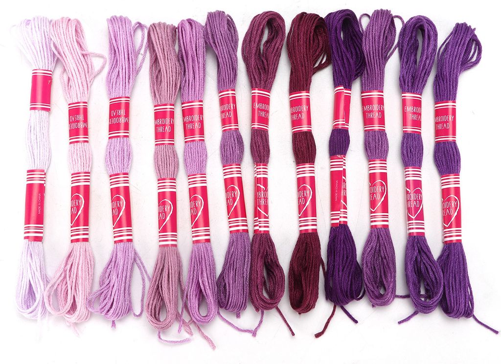 12pcs Stickereien Faden -Gradient Bright Farbe Polyester Linie für Liebhabergruppenhandwerk (Purple Series)